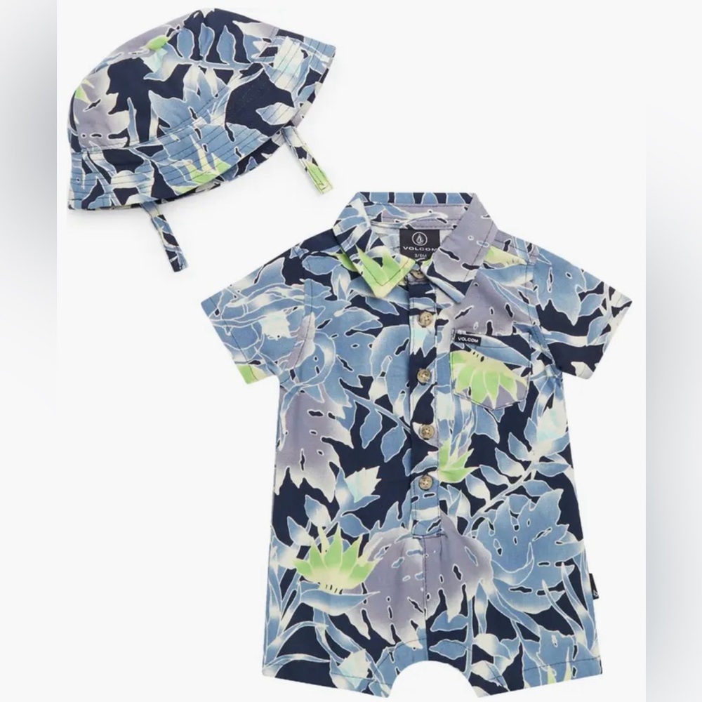 Volcom Baby Linen Blend Romper & Bucket Hat Set